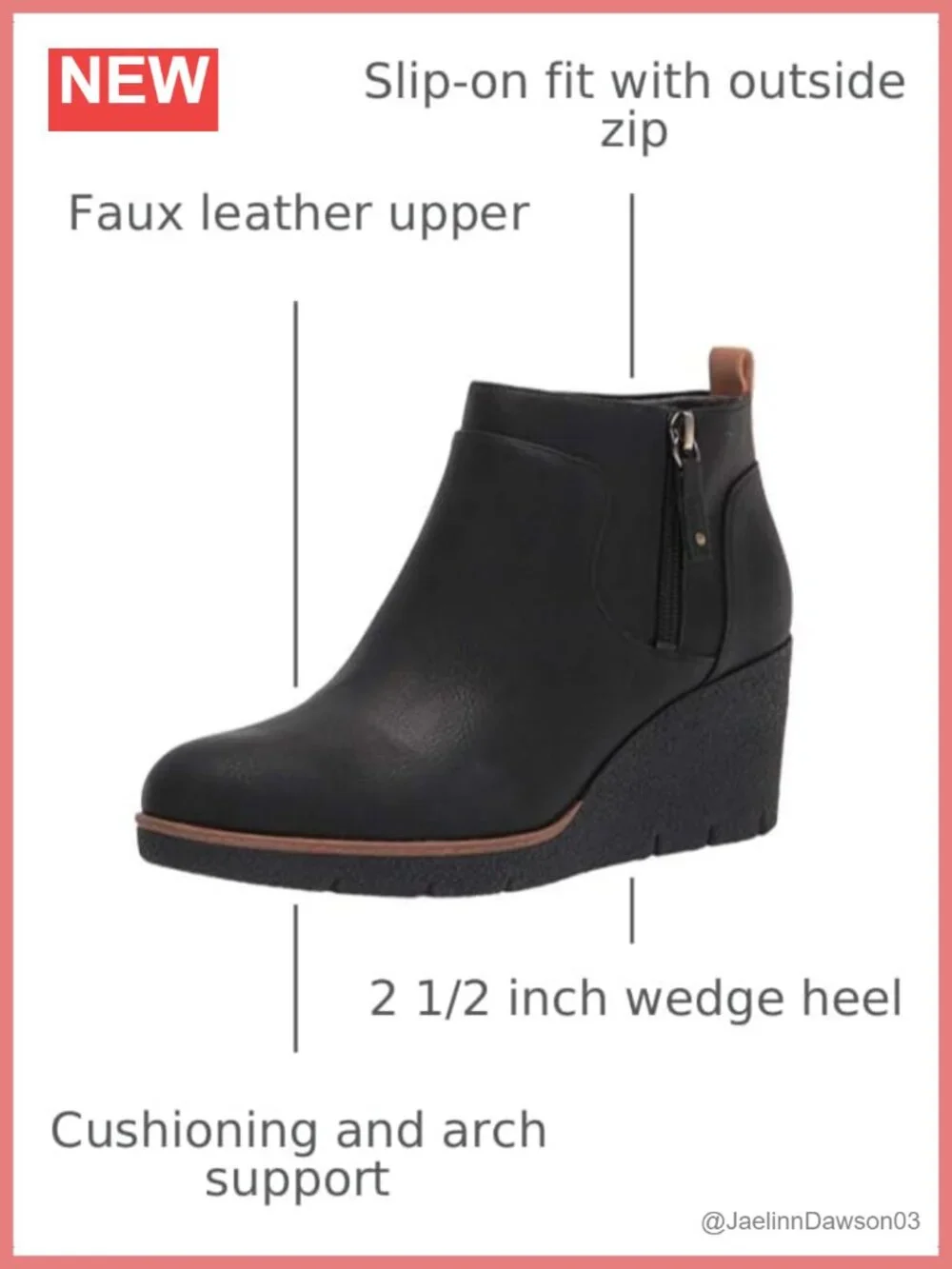 Faux Leather Ankle Booties Slip-On Zip Wedge Heel Comfort